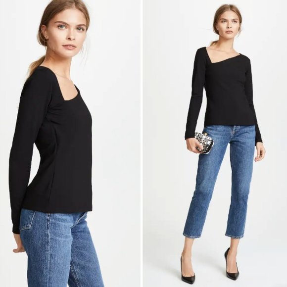 Susana Monaco Laurene Diagonal Neck Top  Black Small - Picture 3 of 7